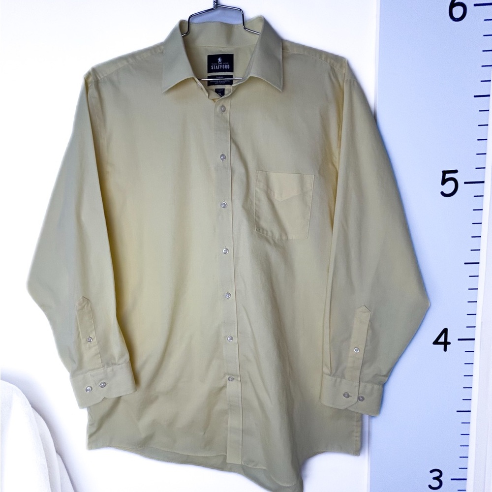 StaffordTravel Easycare Broadcloth Yellow Button-down Shirt Mens XL 17-17.5
